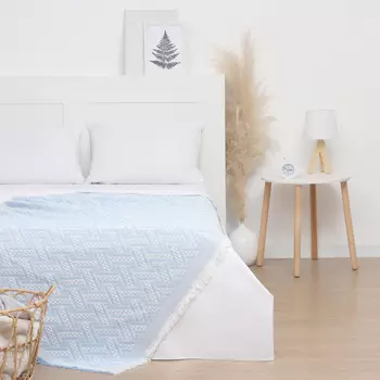 Плед с бахромой «Этель» Home 130180 см, голубой