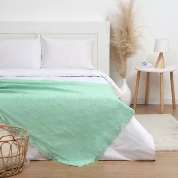 Плед с бахромой «Этель» Home, 130180 см, зелёный