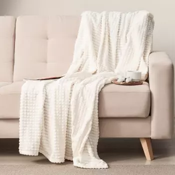 Плед «Этель. Клетка», 150200 см, корал-флис, молочный