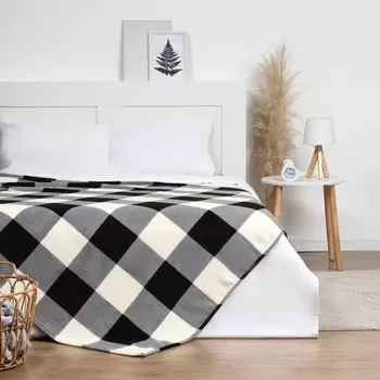 Плед «Этель. Клетка чёрно-белая», 180200 см, корал-флис