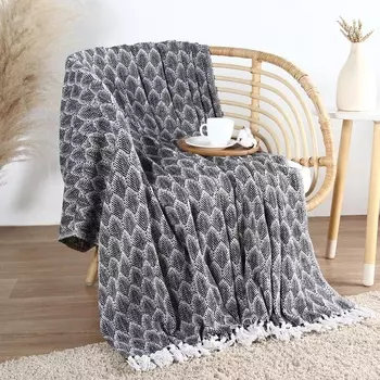 Плед с кисточками «Этель» Leaves, 220240 см, 500 г/м