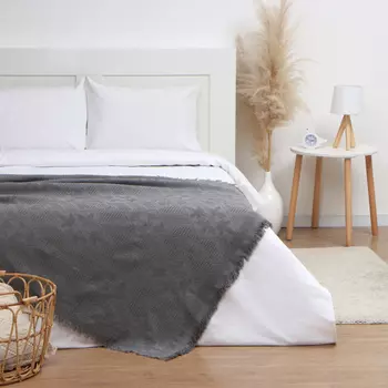 Плед с бахромой «Этель» Mosaic, 130180 см, тёмно-серый