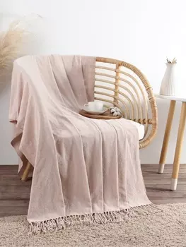 Плед с бахромой «Этель» Powder, 135180 см, пудра