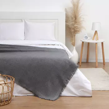 Плед с бахромой «Этель» Waffle, 130180 см, тёмно-серый