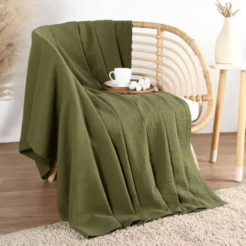 Плед вафельный «Этель» Waffle, 150240 см, зелёный, вафля 195 г/м