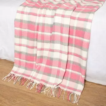 Плед Лондон 140х200см, белый/серый/розовый, хлопок 50%, полиэстер 30%, пан 20%