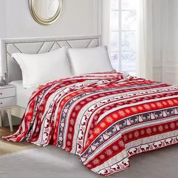 Плед новогодний 100х150см, цвет красный, корал-флис, 165г/м