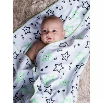 Плед Планетки Звезды 87х100см, салатовый, интерлок, 175 г/м, хл 100%