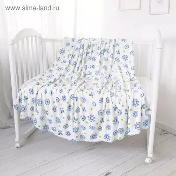 Плед, размер 150 200 см, принт цветы, голубой