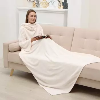 Плед с рукавами «Этель», 150200 см, корал-флис, молочный