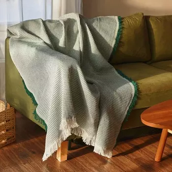 Плед с бахромой SL Home Waffle, 130180 см, зелёный