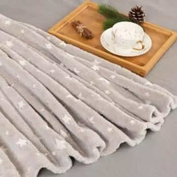 Плед светящийся в темноте «Этель. Звезды», 150200 см, корал-флис, серый