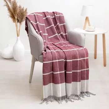 Плед Валенсия 140х200 см, белый-бордовый, хлопок 50%, полиэстер 30%, пан 20%