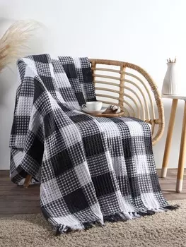 Плед вафельный Этель «Клетка» 150240 см, серый, хлопок 100%, 350 г