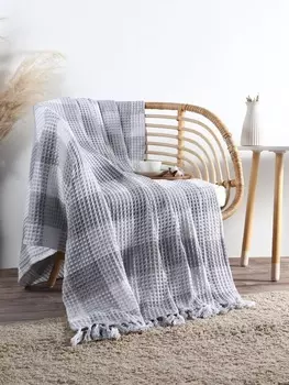 Плед вафельный Этель «Клетка» 220240 см, светло-серый, хлопок 100%, 350 г