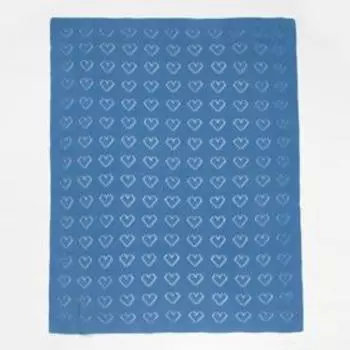 Плед вязаный Крошка Я "Сердечки" цв. синий, 80*100 см, 100% хлопок