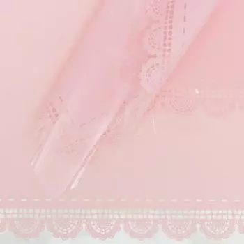 Пленка для декора и флористики, глянцевая, розовая, однотонная, двусторонняя, универсальная, "Кружева", лист 1шт., 58 х 58 см