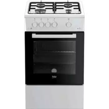 Плита Beko FSG 52010 W, газовая, 4 конфорки, 56 л, эмаль, чёрно-белая