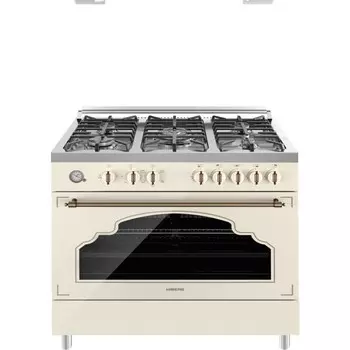 Плита HIBERG FEG 950-35 SY, газовая, 5 конфорок, 111 л, электрическая духовка, бежевая