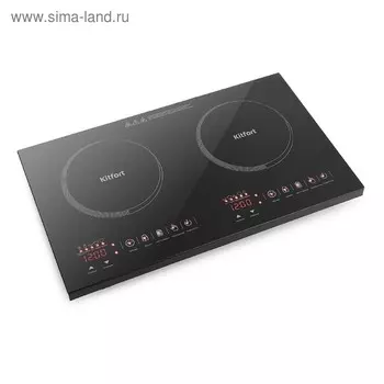 Плитка индукционная Kitfort КТ-105, 2000/2000 Вт, 2 конфорки, 7 программ, сенсор, чёрная