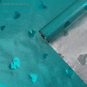 Плёнка металлизированная "Сердца", бирюза, 0,7 х 2 м