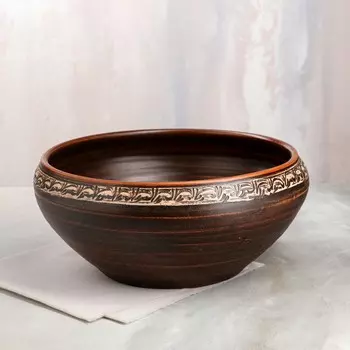 Пловница "Домашняя", гончарная, ангоб, красная глина, 6 л