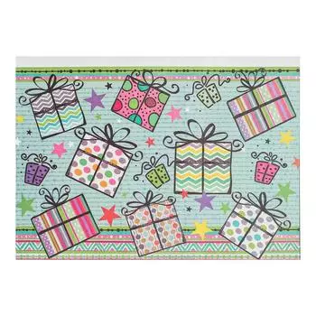 Почтовый конверт "Подарки" звездочки, голубой фон