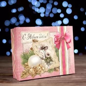 Подарочная новогодняя коробка «Декупаж», розовая, 23.718.76.3 см