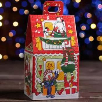 Подарочная новогодняя коробка «Домик снеговиков», для сладких подарков, 9.1715.7 см