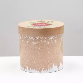 Подарочная коробка круглая "Зимний крафт", 13,5 х 13,5 см