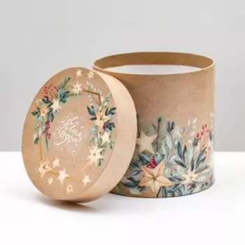 Подарочная коробка круглая "Зимний крафт", 15 х 15 см