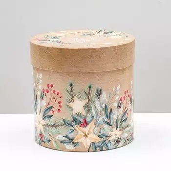 Подарочная коробка круглая "Зимний крафт", 15 х 15 см