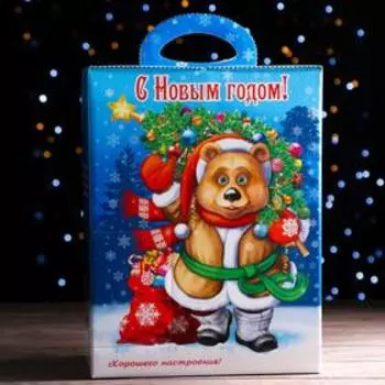 Подарочная коробка "Медведь с ёлкой", 33 х 25 х 15 см