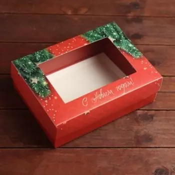 Подарочная коробка, с окном, сборная "Новогодняя", 21 х 15 х 7 см