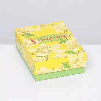 Подарочная складная коробка, упаковка, "Мартовские цветы" 16,5 х 12,5 х 5,2 см