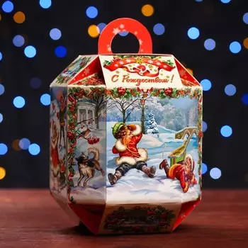 Новый год. Подарочная коробка "Винтаж" , Фонарик 13 х13 х17 см.