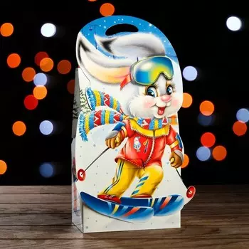 Подарочная новогодняя коробка «Зайчик на лыжах», фигурная, для сладких подарков, 16.58.627 см