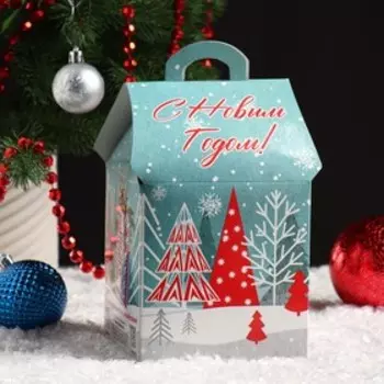 Подарочная коробка "Заснеженный лес", домик, 12 х 12 х 19 см