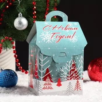 Подарочная коробка "Заснеженный лес", домик, 12 х 12 х 19 см