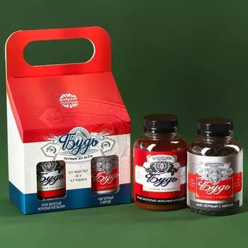 Подарочный набор «23 февраля», чай чёрный с травами 50 г., кофе молотый, вкус: красный апельсин, 100 г.