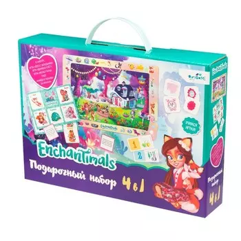 Подарочный набор 4 в 1 Enchantimals: лото с загадками, мемо-пары, домино-счет, пазл 24 элемента