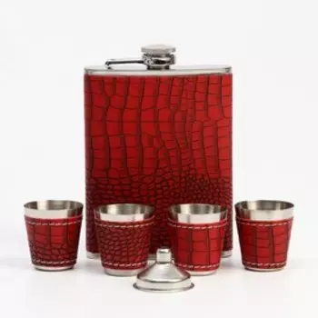 Подарочный набор 5 в 1 «Кожа питона»: фляжка 240 мл + 4 рюмки