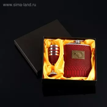 Подарочный набор 6 в 1 «Орёл»: фляжка 270 мл + 4 рюмки в коже, воронка