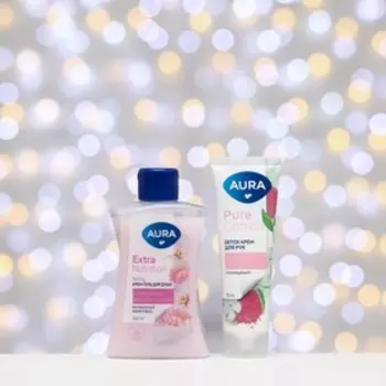 Подарочный набор AURA "Сливочная ваниль и пион": крем-гель для душа, 250 мл, крем для рук, 75 мл