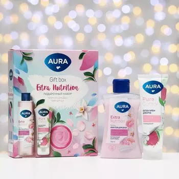 Подарочный набор AURA "Сливочная ваниль и пион": крем-гель для душа, 250 мл, крем для рук, 75 мл