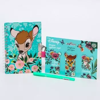 Подарочный набор «Бэмби», записная книжка на замочке, магнитные закладки 3 шт., ручка, Disney