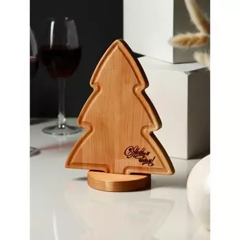 Подарочный набор деревянной посуды Adelica «С Новым Годом», сервировочная доска елочка на подставке 2218 см, масло 100 мл, магнит