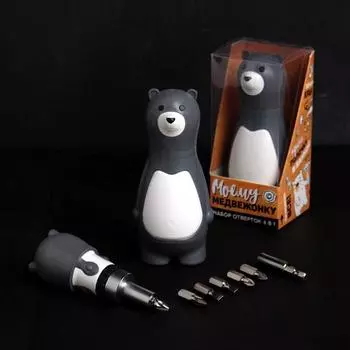 Подарочный набор инструментов "Моему медвежонку", подарочная упаковка, набор бит 7 шт, держатель для бит