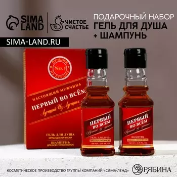 Подарочный набор косметики «Первый во всём», гель для душа и шампунь для волос во флаконах виски, 2100 мл, Чистое счастье
