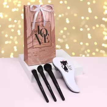 Подарочный набор «Любовь», 4 предмета: набор кистей, массажная расчёска, разноцветный